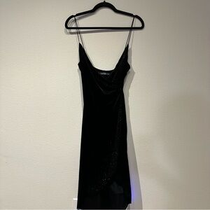Rampage Black Y2k Asymmetrical‎ Bedazzled V Neck Spaghetti Strap Dress Size M